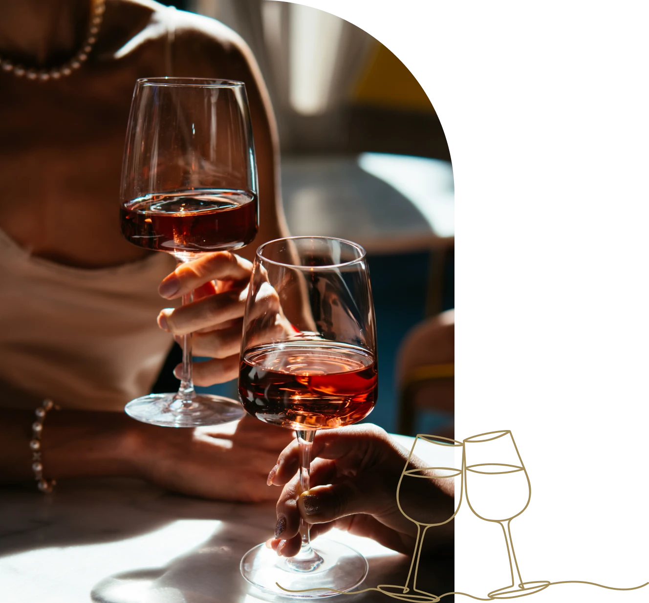 Two people toasting with red wine glasses.
